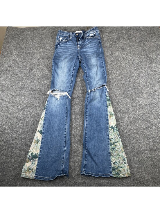 Vervet Denim - Vervet Los Angeles Wide Leg Distressed Jeans Floral Sz 25 Grandma Chic Grunge AG